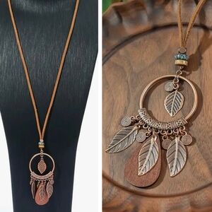 Bohemian Brown and Bronze Multi-Layer Leaf Pendant Necklace